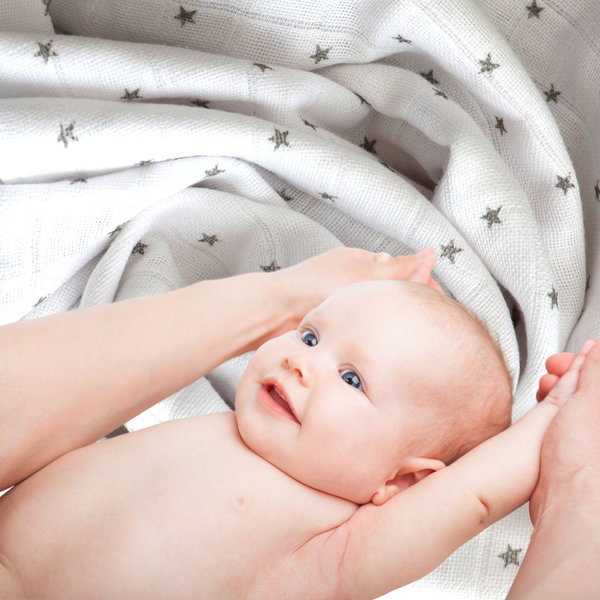 Babymajawelt® Mulltücher "Lebkuchen Stars" 80x80 cm 3er Pack grau