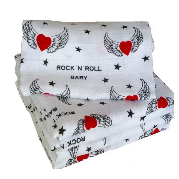 Babymajawelt® Baby Mullwindeln Rock'n'Roll Baby - Spucktücher 80x80, 5er Pack