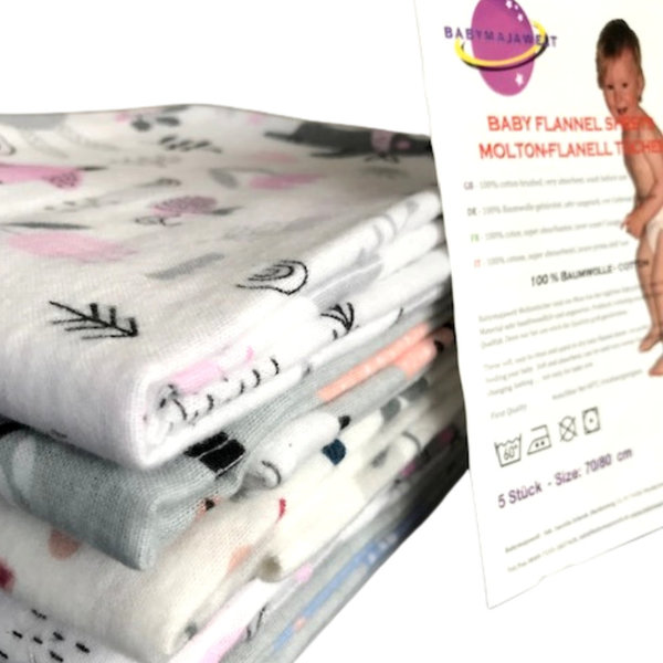 Babymajawelt® Molton Flanelltücher 70x80 - 5er Pack Mädchen