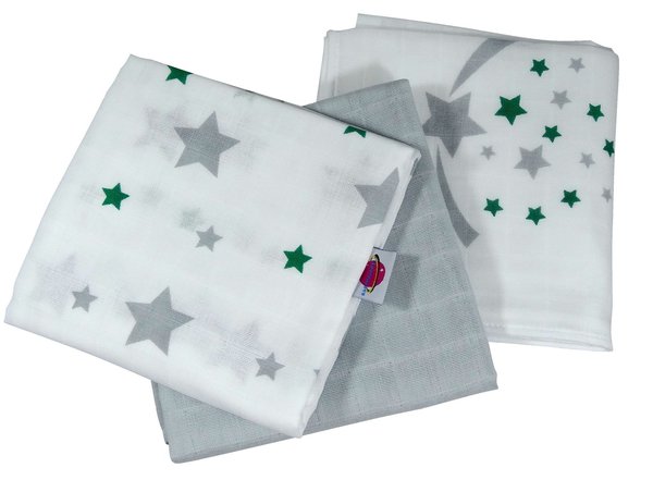 Babymajawelt® Mullwindeln "Stars" 70x70 cm 3er Pack Sterne grau