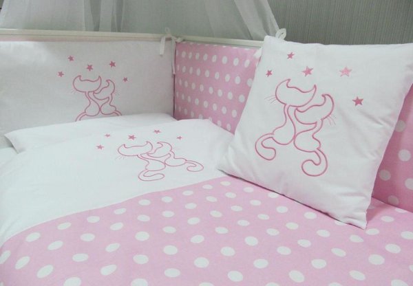 Babymajawelt® Baby Bett Set "CATS" Punkte 4tlg -100x135 (rosa)