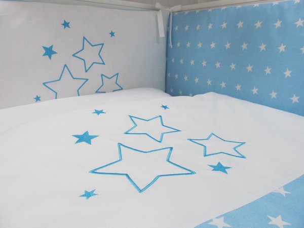 Babymajawelt® Baby Bett Set "Stars" 4tlg  Bett Set 135x100 VOILE blau