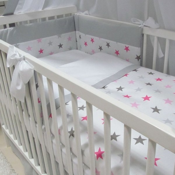 Babymajawelt® Bett Set 5tlg "BIG STARS" (sterne) Babybettwäsche 100x135 cm (rosa)