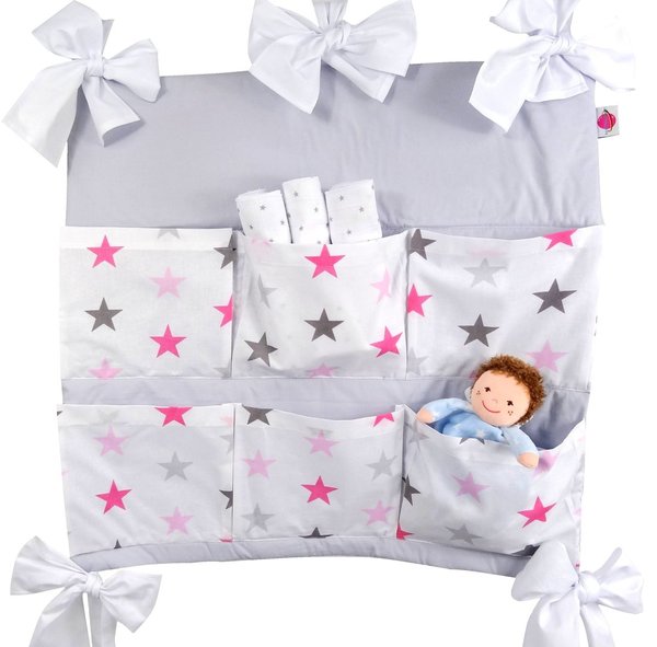 Babymajawelt® Betttasche BIG STARS 60x60cm für Kinderbett rosa