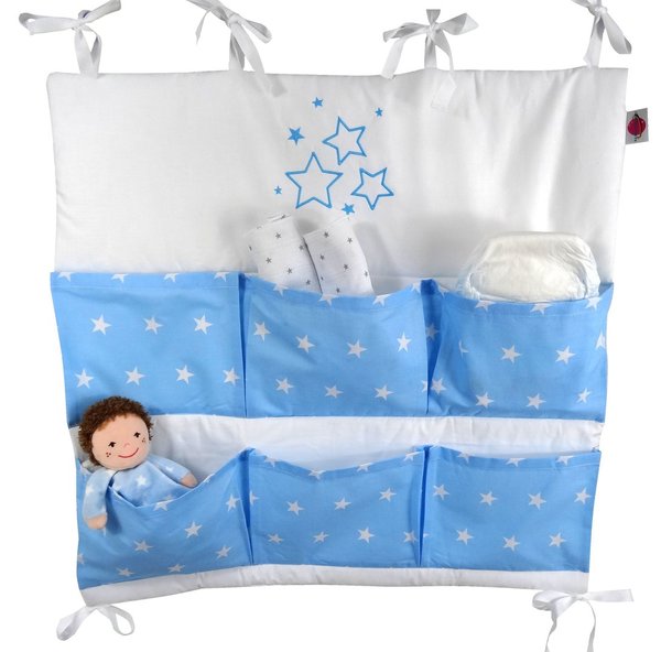Babymajawelt® Baby Betttasche "STARS" 60x60cm für Kinderbett (blau)