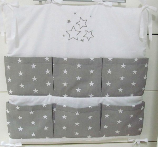 Babymajawelt® Baby Betttasche "STARS" 60x60cm für Kinderbett (grau)
