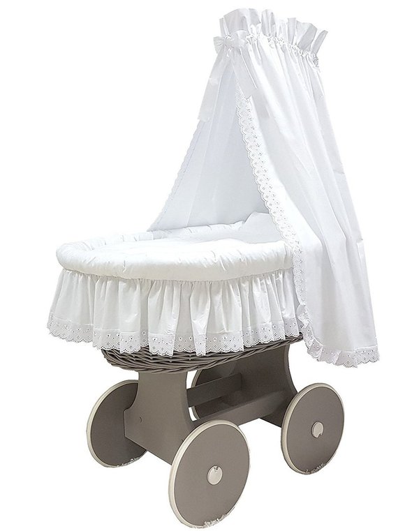 Babymajawelt® Stubenwagen Komplett Set "Romantic"  - große Räder, grau