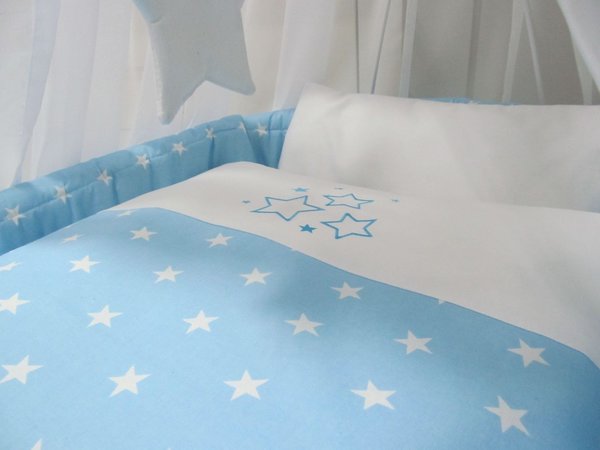 Babymajawelt® Ersatz Bett Set für Stubenwagen "STARS" Sterne - 7 Teile blau