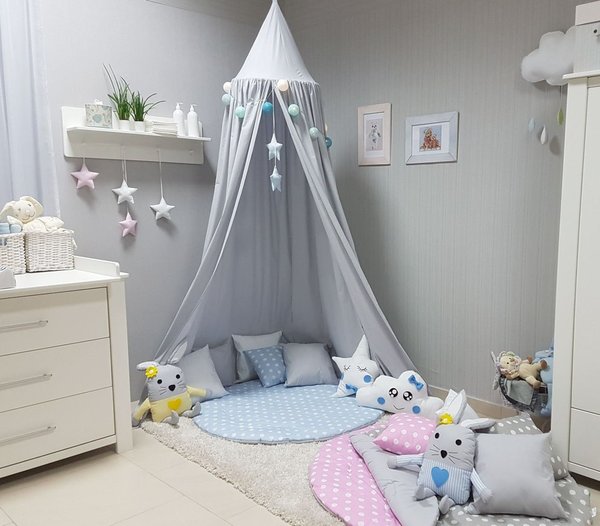 Babymajawelt® Betthimmel Baldachin Grau XXL Stars - Kinderzimmer Zelt zum Aufhängen, Kinder