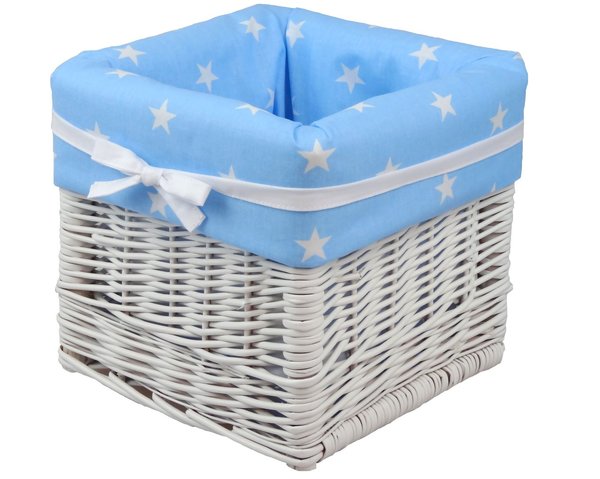 Babymajawelt® Aufbewahrung Korb weiß "STARS" , handgeflochten, Utensilio (blau)