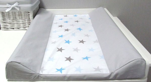 Babymajawelt® Wickeltischauflage - 2 Keil Mulde Sterne BIG STARS 50x70 cm + Baumwollbezug (blau)