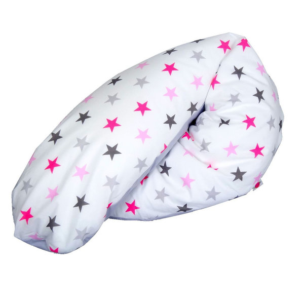 Babymajawelt® Stillkissen Perlenfüllung 190cm "BIG STARS" rosa
