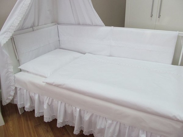 Babymajawelt® Baby Bett Set 4 tlg. Romantic weiss 100x135 cm mit SPITZE