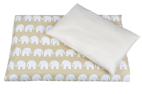 Babymajawelt® Baby Bettwäsche 2tlg. Elefanten 100x135cm+40x60cm - Wendebettwäsche (beige)