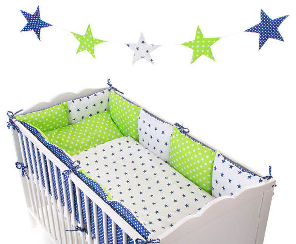 Babymajawelt® Baby Bett SET "Sweety LONG " 8 tlg. für Babybett 70x140 Marine