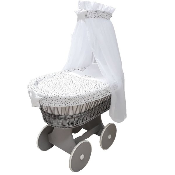 Babymajawelt® Stubenwagen grau Komplett Set Stars weiß