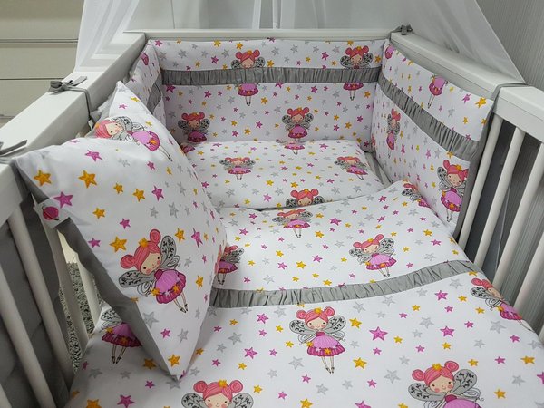 Babymajawelt® Baby Bett Set "Tänzer-Fee" 4tlg, 135x100 weiss/grau