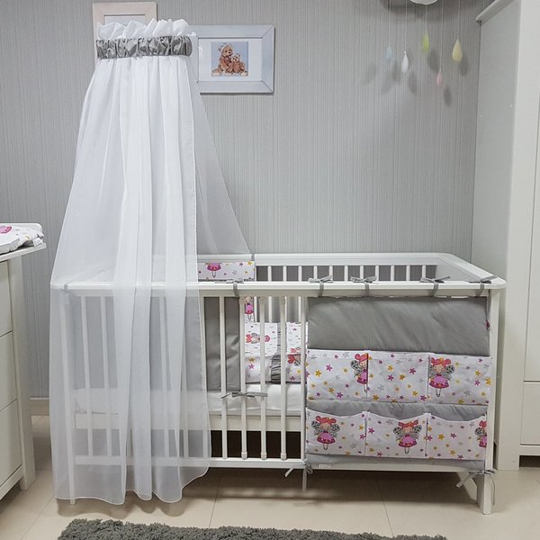 Babymajawelt® Baby Bett Set "Tänzer-Fee" 4tlg, 135x100 weiss/grau