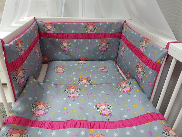 Babymajawelt® Baby Bett Set "Tänzer-Fee" 4tlg, 135x100 pink