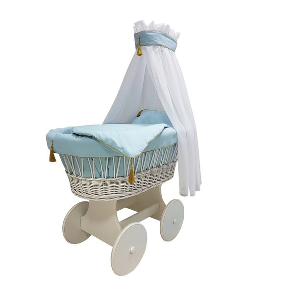 Babymajawelt® Stubenwagen Komplett Set GLAM weiss-blau-gold