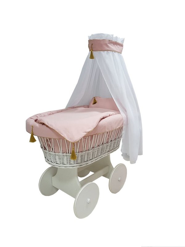 Babymajawelt® Stubenwagen Komplett Set GLAM 10 Teile weiss-rosa-gold