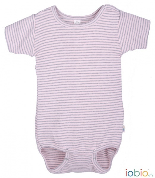 Baby Body Mitwachsend - Organic Kurzarmbody Streifen rosa/grau, iobio