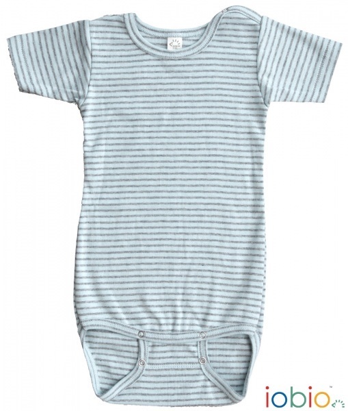 Baby Body Mitwachsend - Organic Kurzarmbody Streifen  blau/grau, iobio