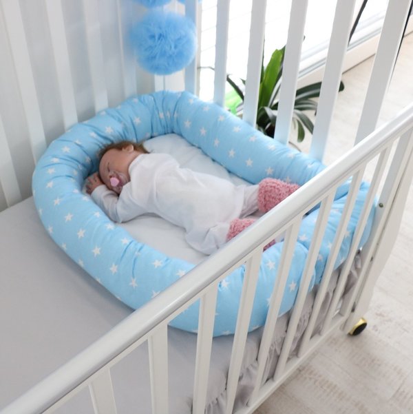 Babymajawelt® Bett Nestchen Schlange Stars blau