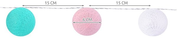 Lichterkette LED-Kugeln Cotton Balls 10er-Rosa/Minze