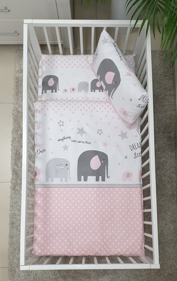 Bettwäsche Set 100x135 - 4 tlg Elefanten rosa