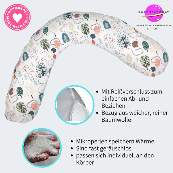 Babymajawelt® Stillkissen Perlenfüllung 190 cm -Wald