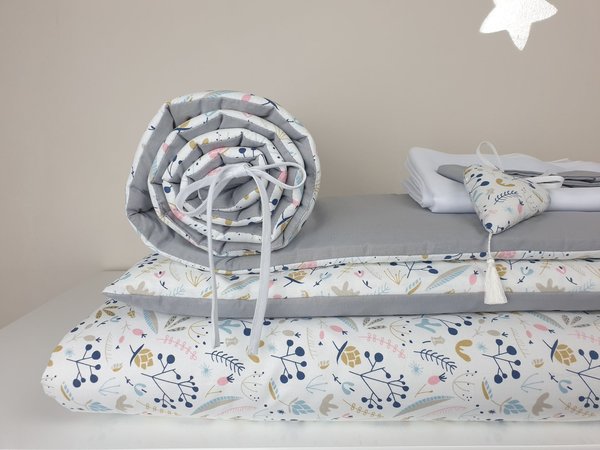 Babymajawelt® Baby Bett Set "Vogelbeere" 4tlg, 100x135 VOILE