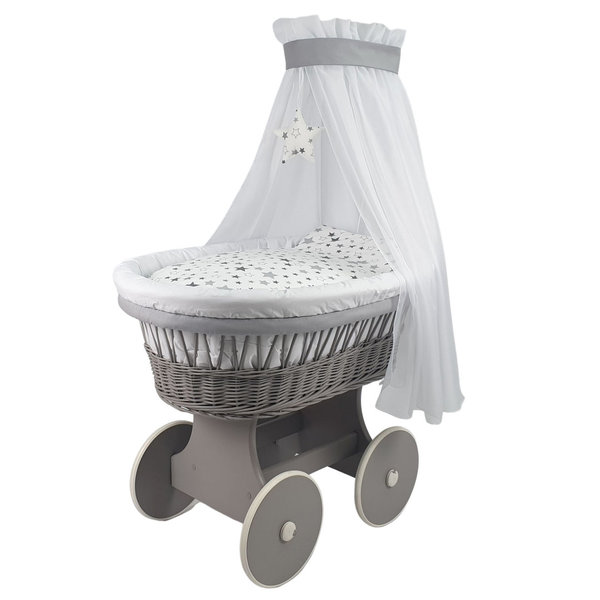 Babymajawelt® Stubenwagen Komplett Set Sterne grau