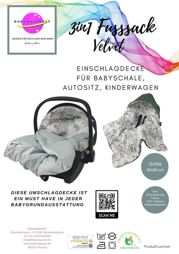 Babymajawelt® Fußsack Velvet Reh - Multifunktionsdecke