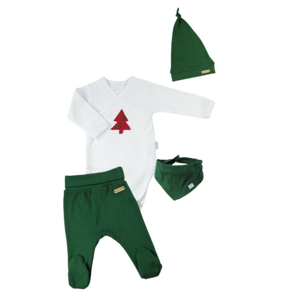 Baby Weihnachts Bekleidung Set, 4 Teile , Unisex, Geschenk Set Xmas - grün/weiß, 56-68