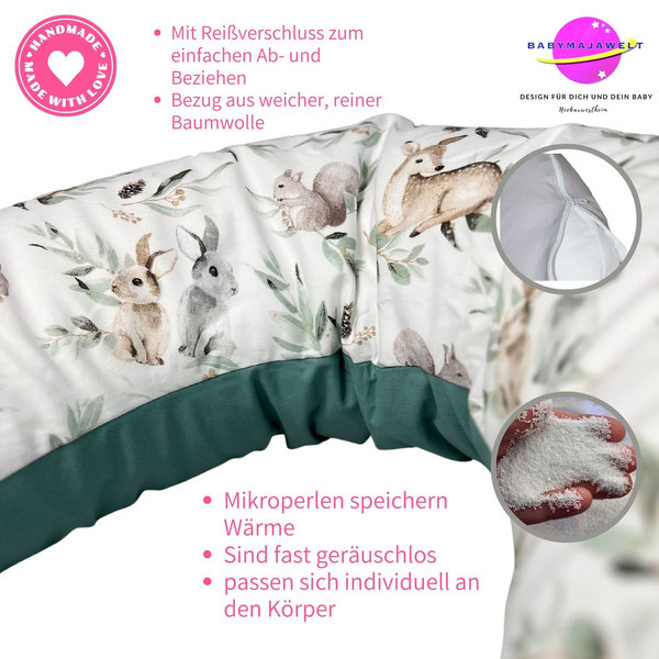 Babymajawelt® Stillkissen Reh grün Perlenfüllung 190 cm