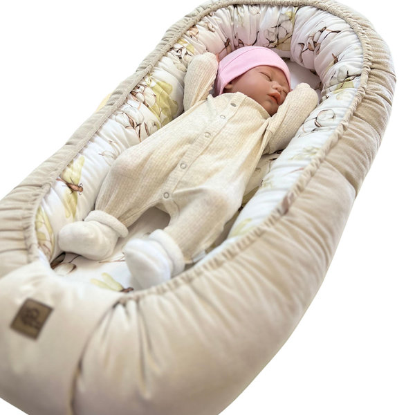 Babymajawelt® Babynest - mit Matratze Cotton Velvet beige