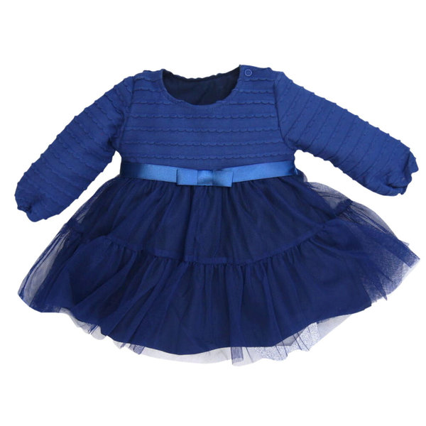 Kleid Lucy dunkelblau, festlich, langarm mit Satin blau, 68-98