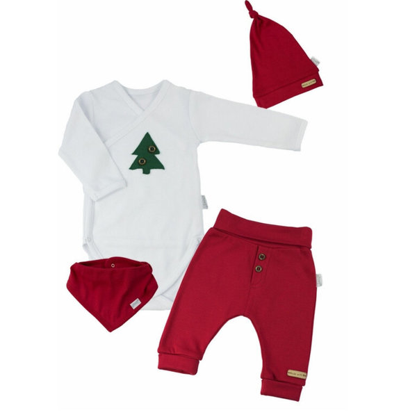 Baby Weihnachts Bekleidung Set, 4 Teile , Unisex, Geschenk Set Xmas - rot/weiß, 56-68