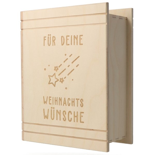 Spardose Buch "Für deine Weihnachtswünsche", mit Schloss,  Naturholz